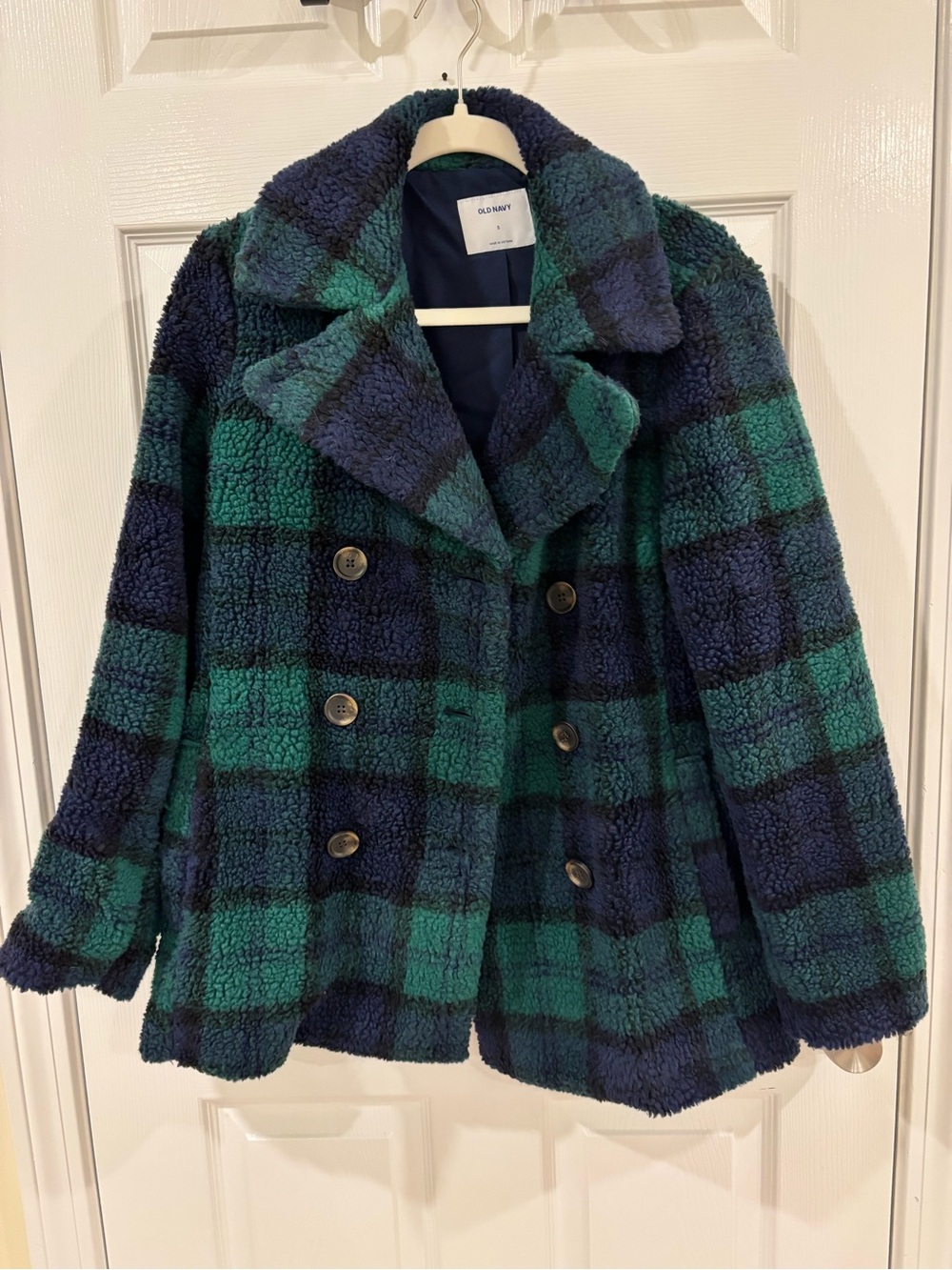 Old Navy Sherpa Plaid Peacoat S